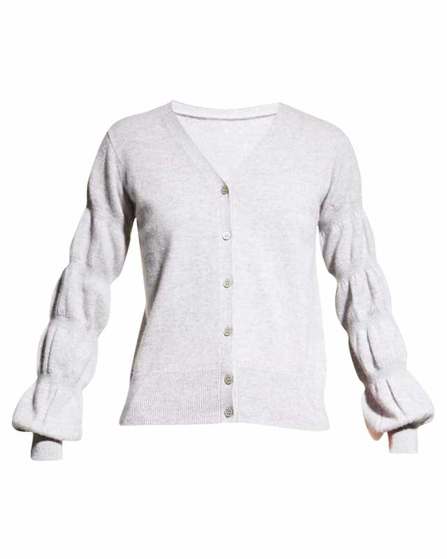 Puff-Sleeve Button-Down Cashmere Cardigan